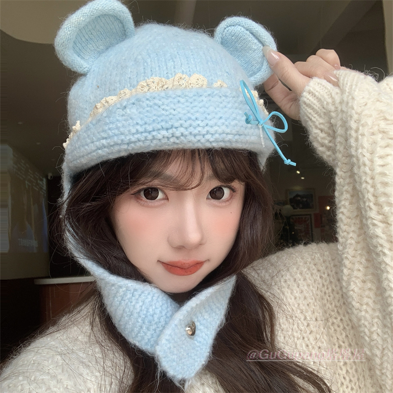 可爱小熊耳朵含羊毛针织毛线帽