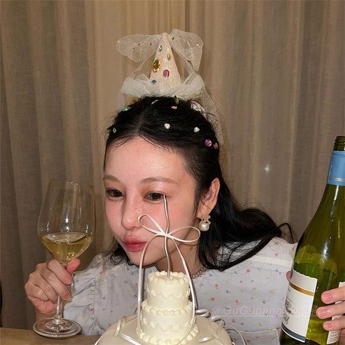 公主生日帽水钻网纱派对发夹