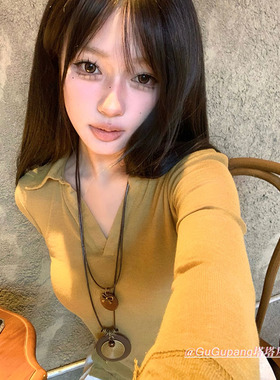 新中式长款古铜螺纹圆盘项链