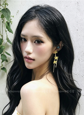 夏天不对称黄色花朵流苏耳环