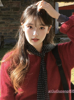 韩系氛围感黑色波点长条丝巾秋冬简约精致复古高级感领巾系脖发带