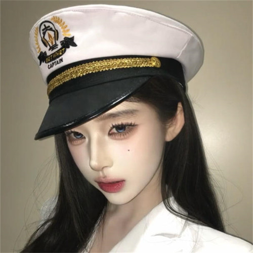 白色刺绣海军帽水手帽