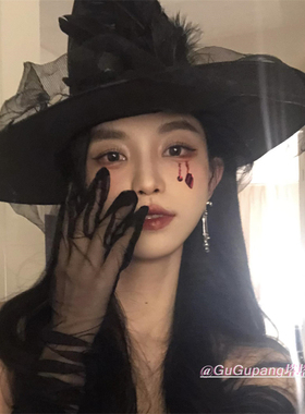 万圣节黑色网纱女巫帽