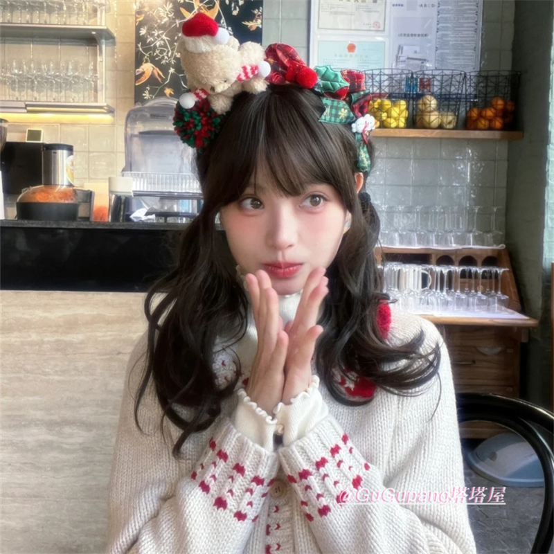 圣诞节可爱毛绒蝴蝶结小熊发箍