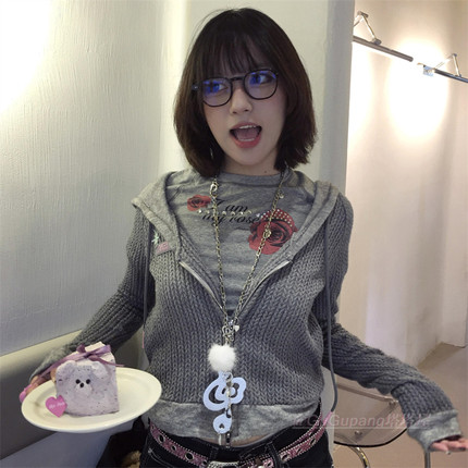 甜酷少女音符翅膀皮质长项链y2k辣妹亚文化毛衣链个性友朋锁骨链
