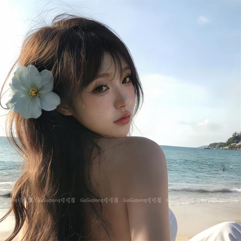 浅蓝色郁金香发夹夏天海岛度假花朵侧边夹发卡海边氛围感拍照头饰