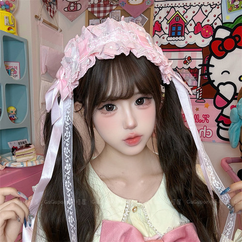 甜心少女粉色蝴蝶结蕾丝发带l
