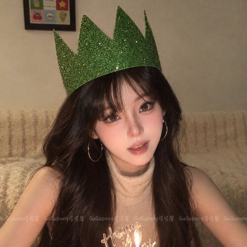 韩系ins超闪绿色生日帽皇冠