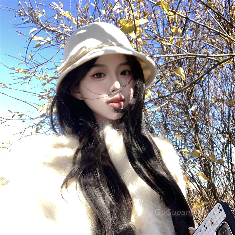 法式赫本风白色圆顶礼帽