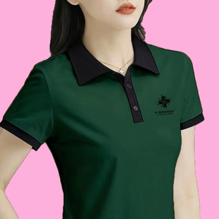 短袖 t恤女上衣2024新款 翻领夏季 显瘦休闲百搭港风体恤翻领polo衫
