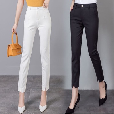 女秋夏职业西装裤2024修身显瘦小脚九分裤黑白百搭开叉休闲铅笔裤