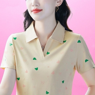 运动时尚 妈妈夏装 翻领polo领体桖衫 t恤短袖 洋气上衣 女2024年新款