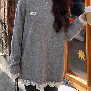 BC恋人花边蕾丝毛衣女春休闲百搭针织T恤内搭宽松显瘦t 张贝贝新款