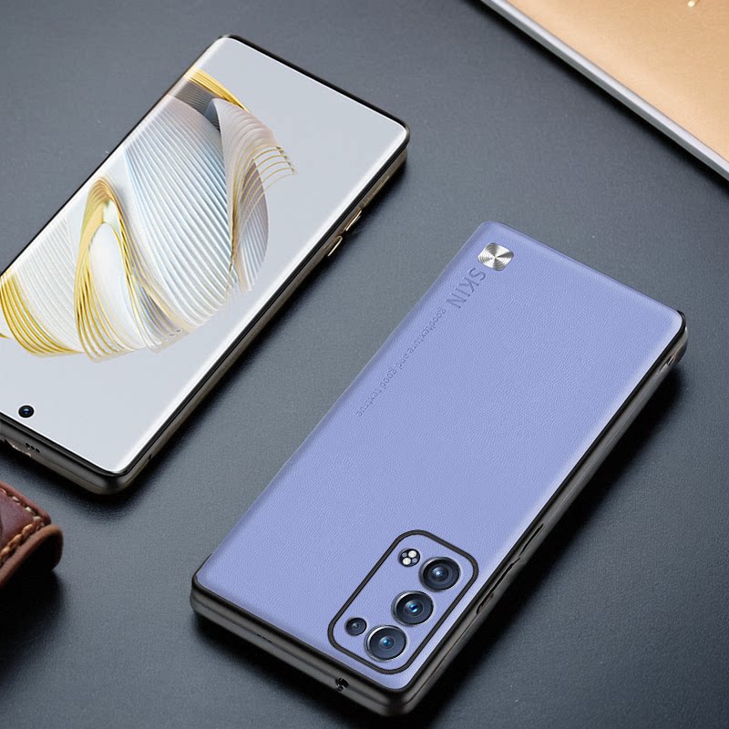 reno6pro素皮手机壳 真皮手感防指纹适用oppo reno6手机套男奢华商务