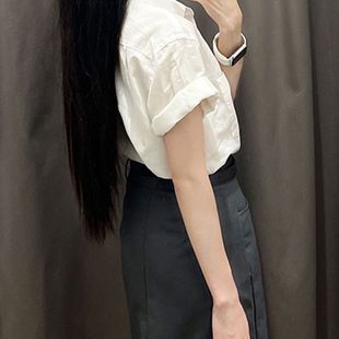 新款 高端韩版 女2025年夏季 纯棉白色短袖 港风衬衣百搭气质上衣 衬衫