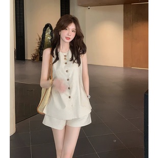 芝士定制 女春穿搭一整套 随心玩家老钱风慵懒马甲短裤 两件套套装