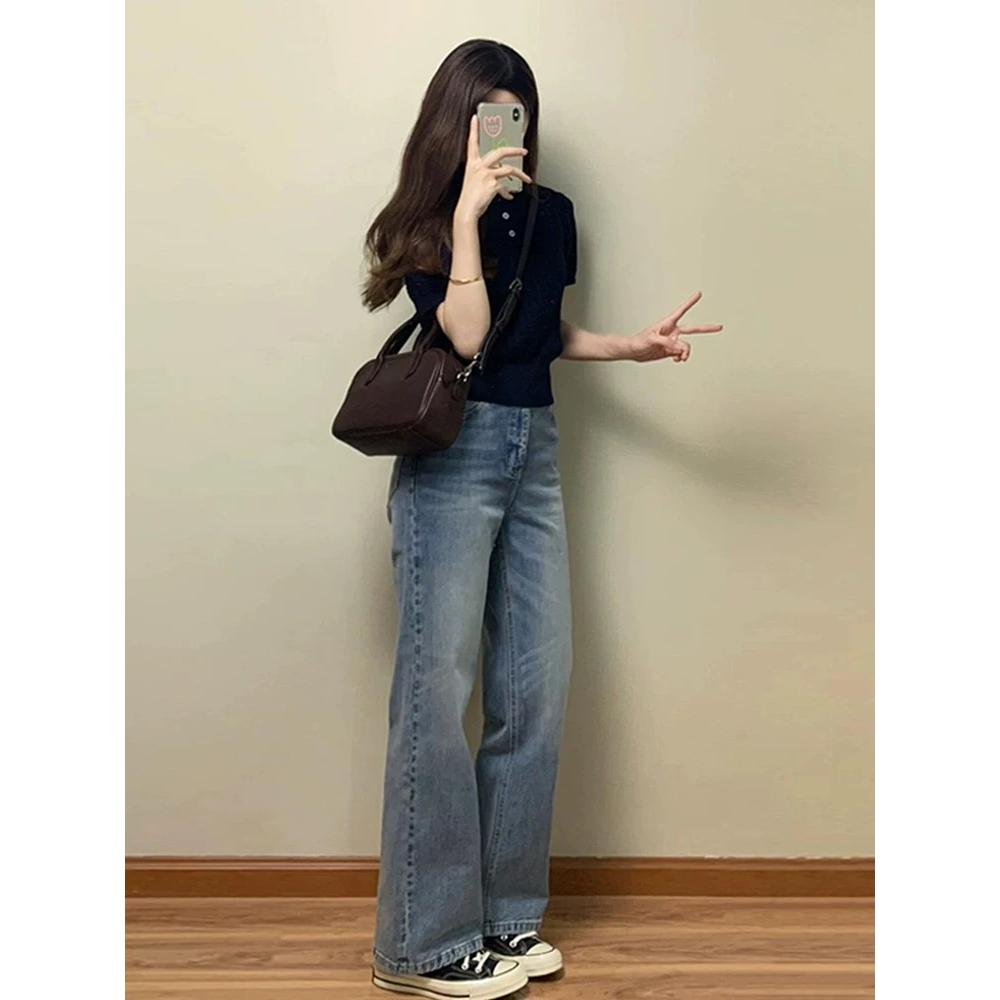 冰丝针织polo领薄款藏蓝色短袖T恤夏季气质上衣女装2025新款