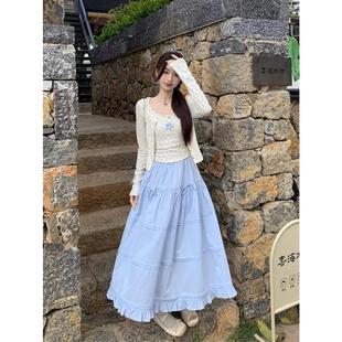 春秋新款 女 甜美奶系穿搭吊带开衫 纯欲辣妹碎花蓬蓬半身裙三件套装