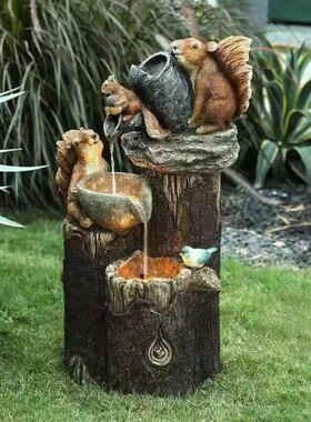 跨境流水太阳能内循环鸭子松鼠田园庭院创意摆件鸭子内循环流水