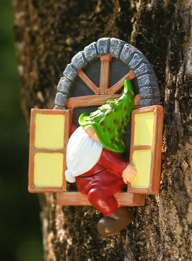 新品花园侏儒翻窗小矮人庭院3D挂饰花园摆件garden gnomes装饰品