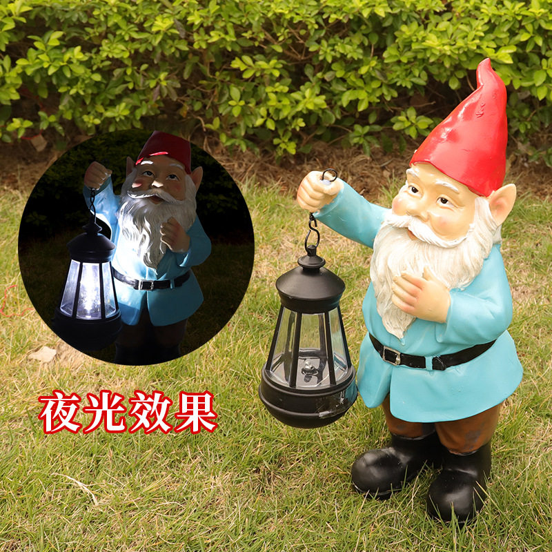 美式精灵侏儒提灯花园装饰品跨境新品摆件新款创意礼物树脂工艺品