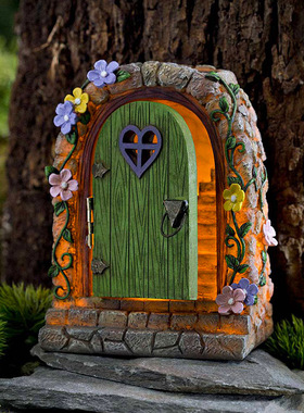 摆件太阳能灯仙女花园石门树脂摆件Fairy Garden SolarStone Door