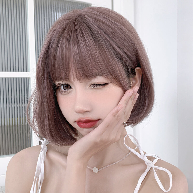 2023假发女发短发造型圆脸全头套式2021年时尚新款减龄卷发粉色假