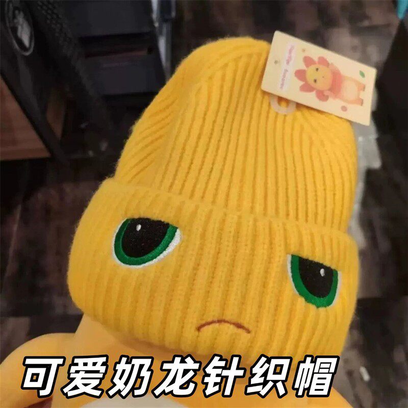 奶龙帽子 秋冬针织帽 可爱搞怪毛线帽 时尚卡通保暖护耳