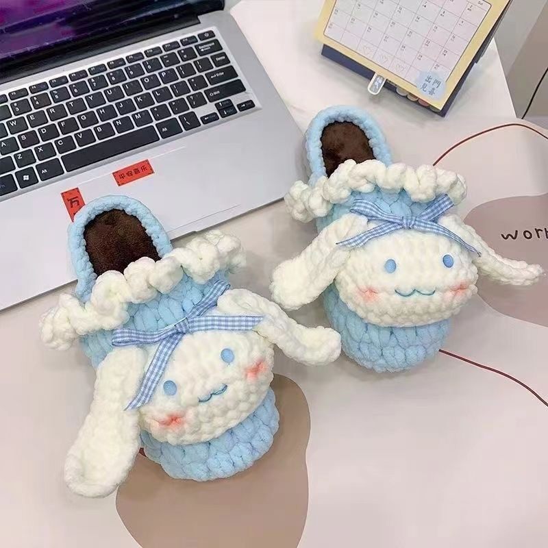 毛线手工diy编织钩织拖鞋棉拖女男冬季网红泡芙花材料包玉桂狗