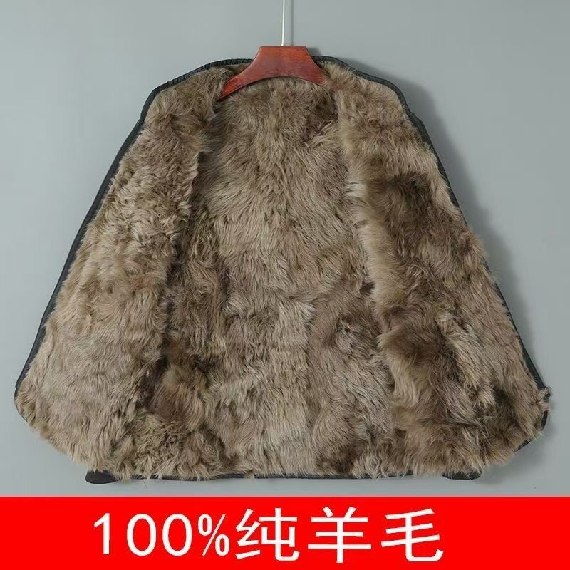 冬季羊皮棉袄 保暖外套皮毛加厚一体 中老年羊毛棉衣内胆