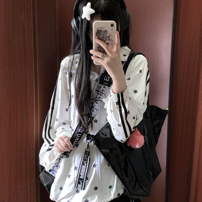 二次元满印星星波点连帽防晒衣女夏季设计感甜美萌系防晒服外套女
