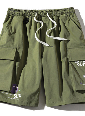 Casual loose drawstring work suit capris宽松抽绳工装五分裤男