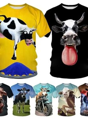 3D funny cow pattern printed T-shirt3d搞怪 奶牛图案印花T恤男