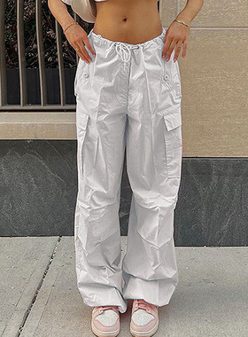 Fashion drawstring floor mop overalls 时尚抽绳拖地工装裤女士