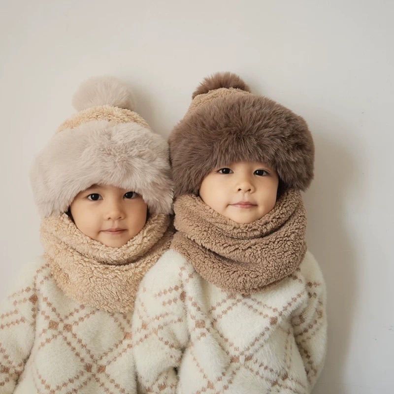 儿童帽子秋冬2024新款男女童围巾一体宝宝保暖加厚围脖可爱护耳帽