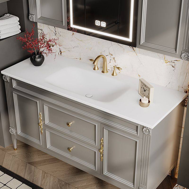法式复古浴室柜组合落地式岩板热弯一体盆卫生间洗漱台洗手脸盆柜