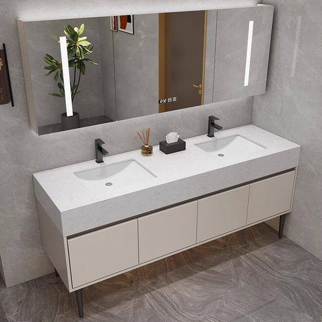 简约落地式大理石浴室柜双台盆公共卫生间洗漱洗脸盆组合卫浴套装