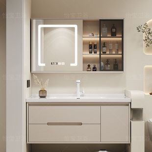 现代简约橡木烤漆浴室柜洗手池组合陶瓷一体盆卫生间洗漱