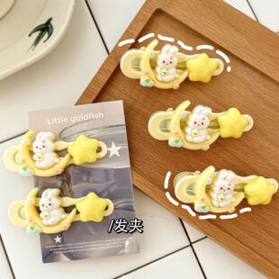 薄利多销高颜值月亮小兔发夹儿童可爱少女心碎发夹发饰卡通刘海侧