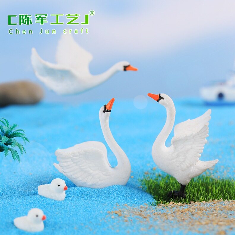天鹅动物摆件创意盆景塑料小摆件