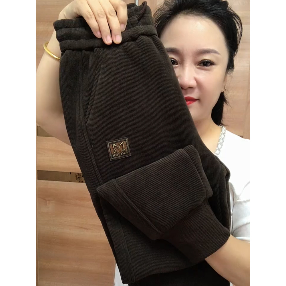 2025冬季新款加绒加厚休闲裤女宽松显瘦高腰羊羔绒哈伦裤束脚卫裤