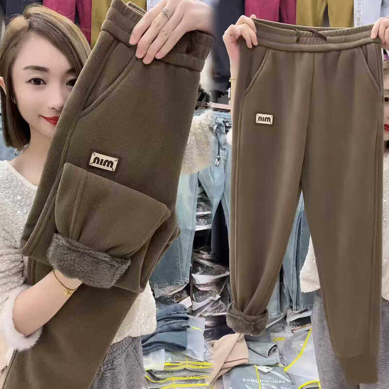 冬季新款加绒加厚羊羔绒休闲裤女高腰运动裤显瘦哈伦裤百搭束脚裤,女装/女士精品,卫裤,淘宝优惠券,粉丝福利购,淘宝优惠卷