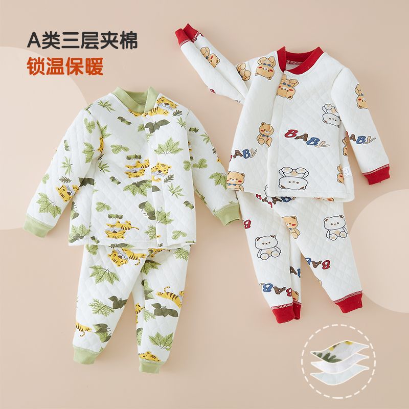 婴幼儿夹棉套装宝宝加厚保暖家居服男童女童秋衣秋裤长袖打底外出