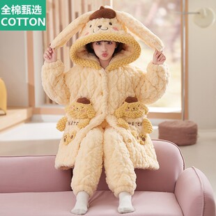 全棉母婴纯棉冬款儿童睡衣女孩新款秋冬季女童加绒加厚珊瑚绒三层