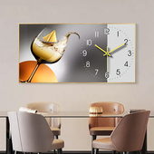 餐厅装 饰画饭堂饭厅厨房壁画晶瓷画带钟表挂钟现代简约大气挂画