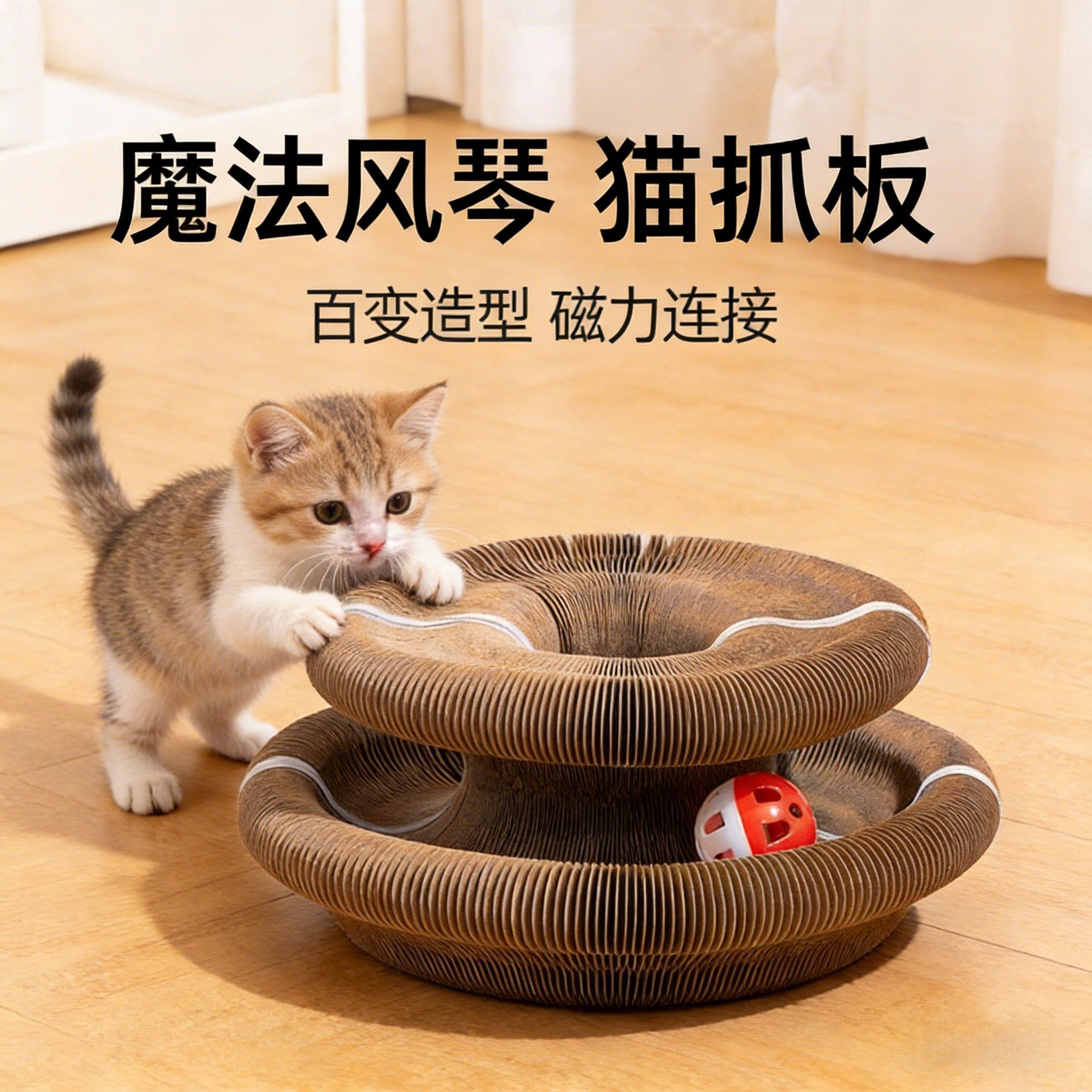 魔术风琴猫抓板可折叠猫玩具带铃铛自嗨解闷猫磨爪瓦楞纸耐抓猫窝,宠物/宠物食品及用品,猫抓板,淘宝优惠券,粉丝福利购,淘宝优惠卷