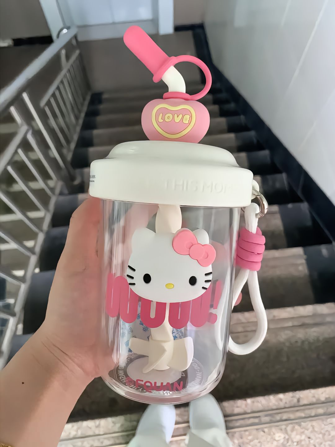 Kitty少女心吸管水杯女生高颜值学生上学果汁奶茶手动搅拌杯子