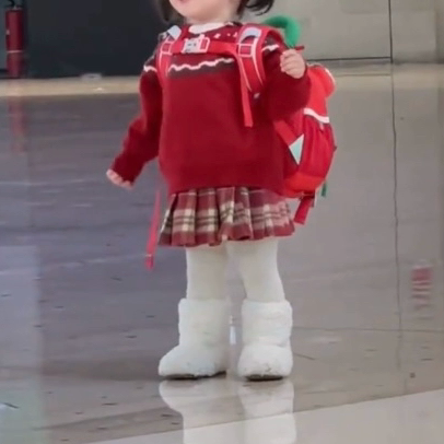 女童圣诞树造型翻领毛衣冬季撞色格纹A字百褶裙甜美半身裙套装