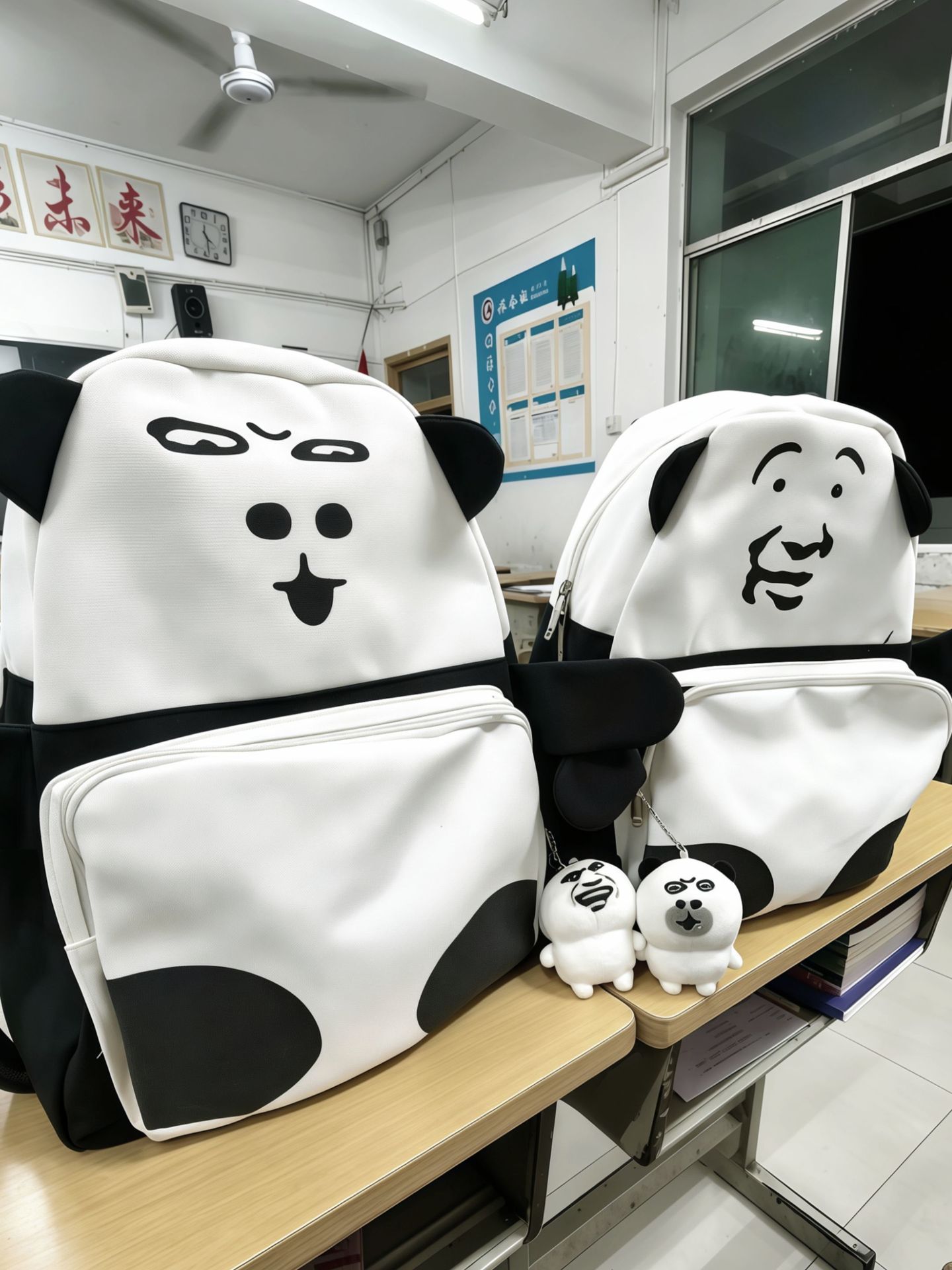 恶搞表情书包熊猫帆布双肩包可爱创意搞笑学生书包大容量潮玩背包