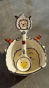 懒羊羊饭碗可爱手绘下彩釉宿舍餐具卡通学生家用懒羊羊碗